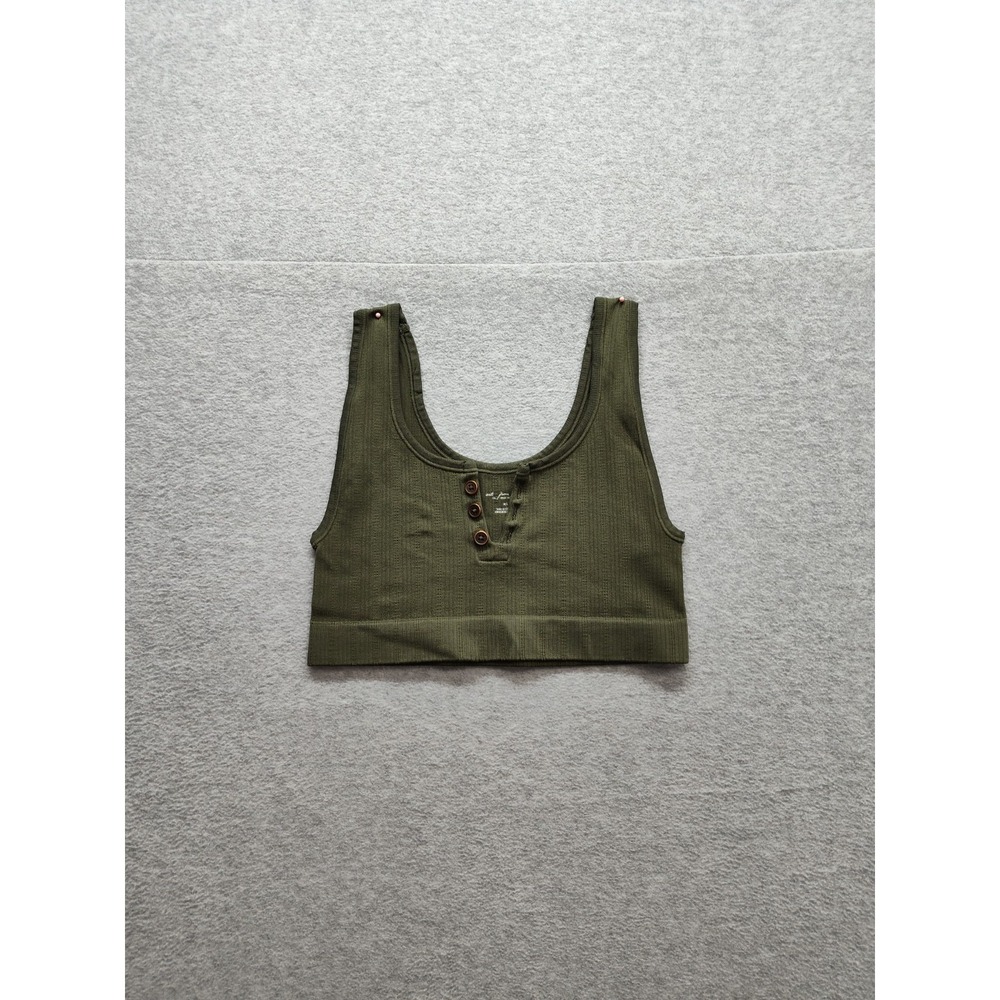Urban Outfitters Women Tank Top L Olive Green Ribbed Seamless Henley Summer Wear